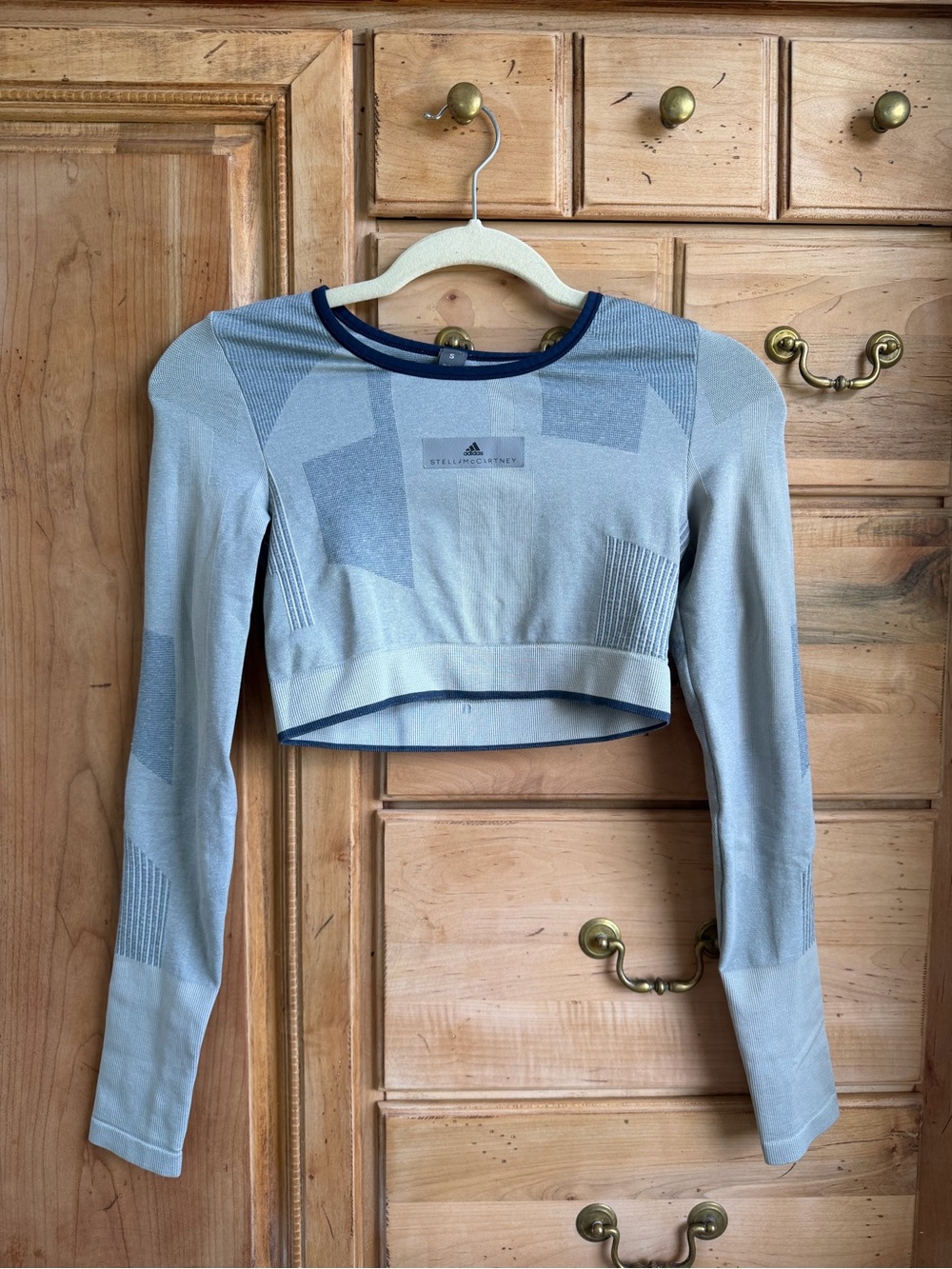 Adidas by Stella McCartney Light Gray Athletic Crop Top with Navy Trim